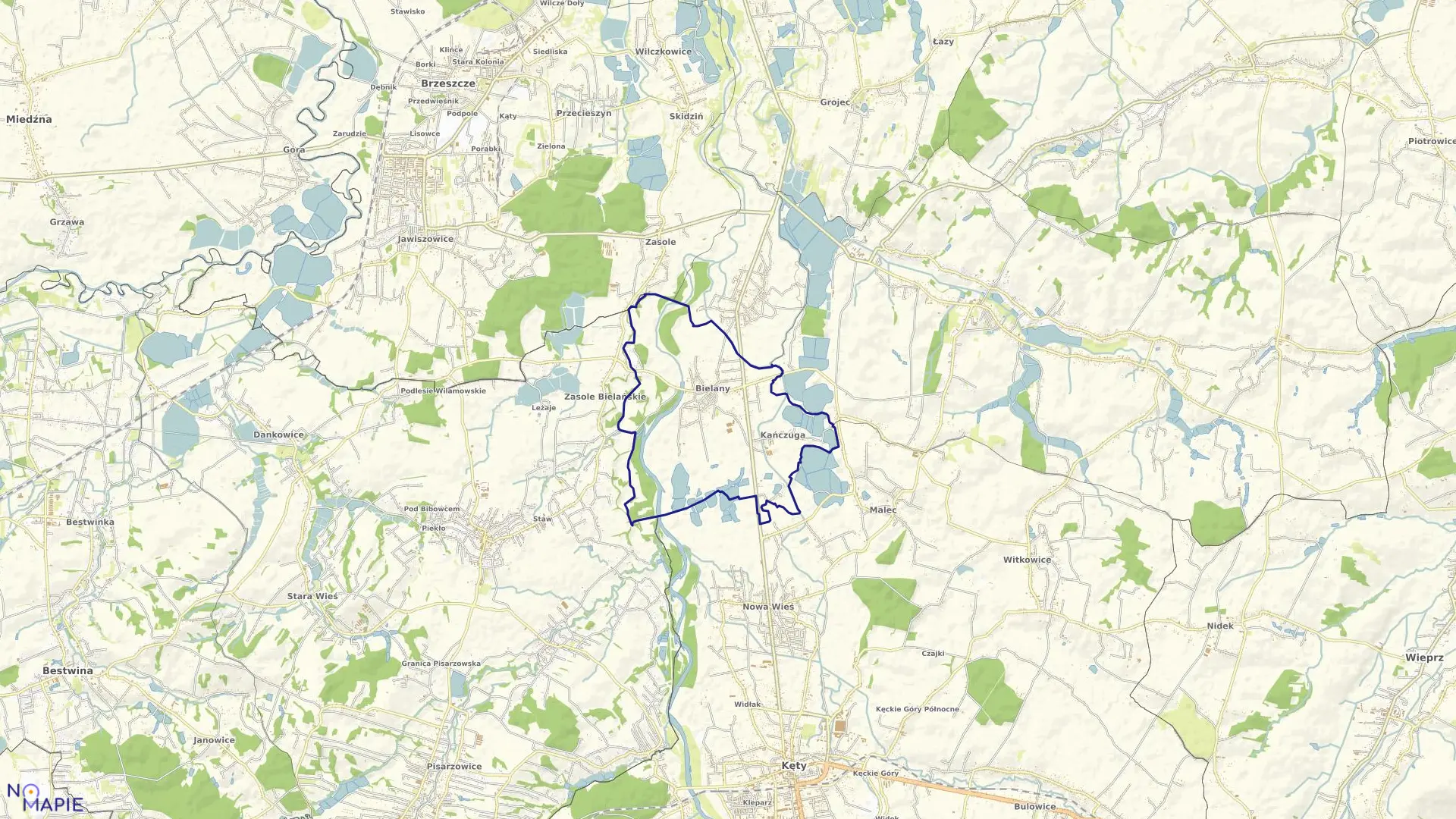 Mapa obrębu Bielany w gminie Kęty